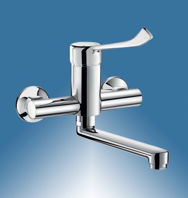 DELABIE SECURITOUCH MUURMENGKRAAN MET HYGIENISCHE GREEP L15CM MET STANDAARD S-KOPPELINGEN