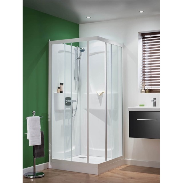 KINEDO KINEPRIME C HOEK 80 X 80 X H 9CM MET SCHUIFDEUREN IN HELDER GLAS