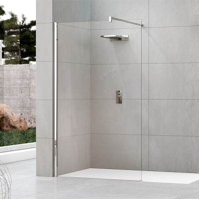 NOVELLINI KUADRA H VRIJSTAANDE WAND 8 MM 157-160 H 200CM/ UITV. TRANSP. GLAS + CHROME PROFIEL  ANTIKALK BEHANDELD