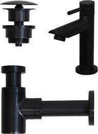 INK COMBISET METAL BLACK VERHOOGDE LAVE MAIN KRAAN + SYPHON + PLUG OPEN