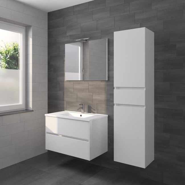 RIHO PORTO MEUBEL 80CM WIT HOOGGLANS + PORCEL. LAVABO + SPIEGEL + VERLICHTING 
