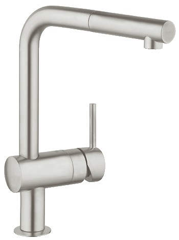 GROHE MINTA KEUKENKRAAN L-UITLOOP MET UITTREKBARE MOUSSEUR SUPERSTEEL
