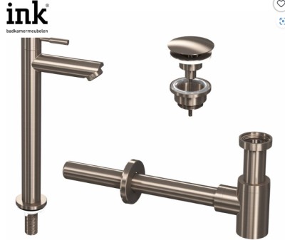 COMBI SET 2A KRAANTJE VERHOOGD +SYPHON PLUG  BRUSHED NICKEL