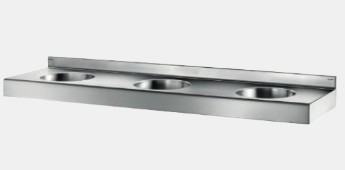 DELABIE COLLECTIEVE WASTAFEL 180 X 50 3 PLAATSEN MET 3 KRAANGATEN IN WASTAFEL VOOR AANSLUITING ONDERAAN 