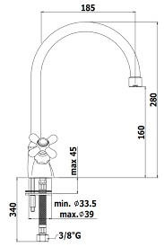 PAFFONI IRIS KEUKENKRAAN TWEEGREEPS UITV .CHR HOGE BEC