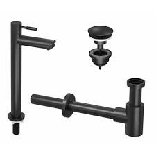 COMBI SET 1A KRAAN VERHOOGD +  VASTE PLUG +SYPHON MAT ZWART