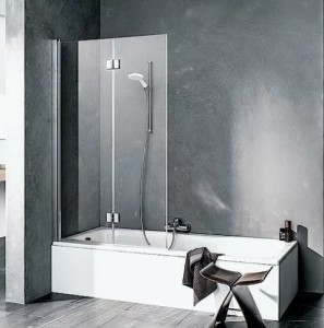 KERMI LIGA BADVOUWWAND 2-DELIG TOT. BR. 1180-1205 H 1500 LINKS SCHARN. TRANPS. GLAS + ZILVER HOOGGLANS PROFIEL