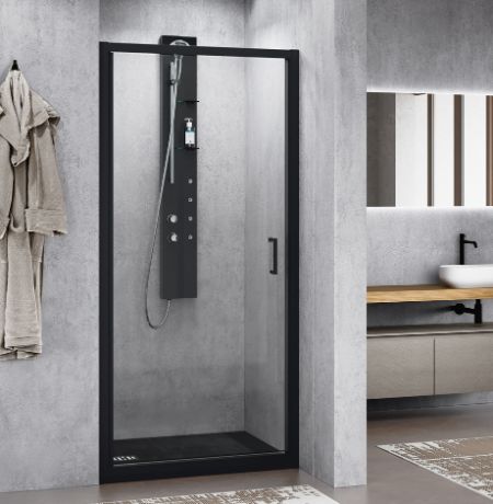 NOVELLINI ZEPHYROS G  DRAAIDEUR 86-92  H 200CM/ UITV. TRANSP. GLAS + PROFIEL MAT ZWART OMKEERBAAR