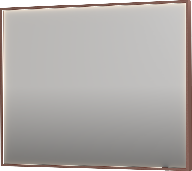 SPIEGEL INK  SP19 160 X 4 X 80  CM MET RONDOM LED VERLICHTING DIMBAAR EN COLORCHANGING 3000K TOT 6000KEN GEMATEERDE RAND IN KADER UITV GEBORSTELD KOPER EN SPIEGELVERWARMING