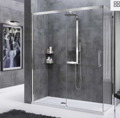 NOVELLINI ROSE SCHUIFDEUR VOOR COMBINATIE VASTE WAND 157-160 H 200CM/ UITV. RECHTS TRANSP. GLAS + CHR. PROFIEL