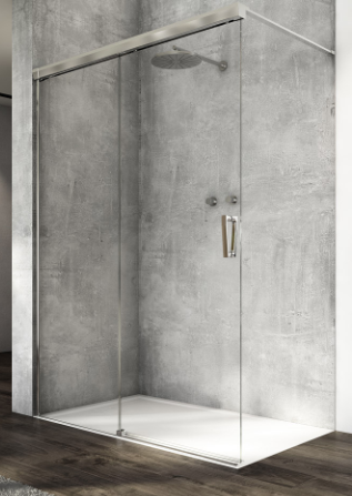 SANSWISS WALK-IN 1400 CM CADURA VRIJSTAANDE  RECHTSE VASTE WAND MET SCHUIFDEUR UITV.50 GLANZEND GEPOLIJST 