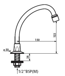 DELABIE DRAAIBARE ZWANENHALSUITLOOP M1/2" L150 H120 REGELBARE STRAALBREKER