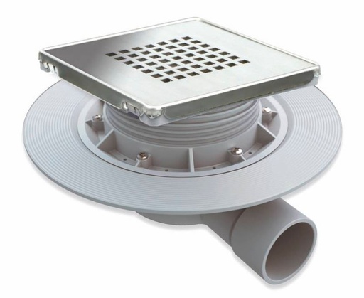 [13605] 13605 - NICOLL DOUCHEROOSTER 10 X 10 CM HORIZONTALE UITLOOP 40/50 INOX ROOSTER MET BOORD IN INOX