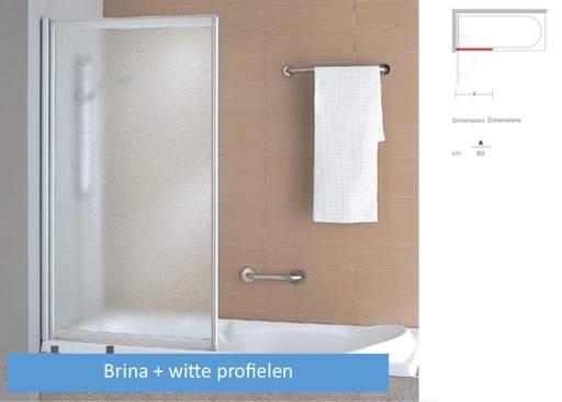 [INDA B0301 0 BR 45] INDA BADSCHERM 1-DELIG 67,5 X H 156,5CM BRINA GLAS (acryl) MET WITTE PROFIELEN