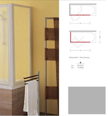 [INDA B0336 0 BR 30] B03360 BR 30 - INDA BADSCHERM VASTE WAND 65*71 H 140CM LICHT GEDRUKT GLAS MET WITTE PROFIELEN