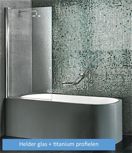 [INDA BE303 0 TT 01] INDA BADSCHERM 1-DELIG BR. 80 X H 150CM HELDER GLAS MET TITANIUM PROFIELEN
