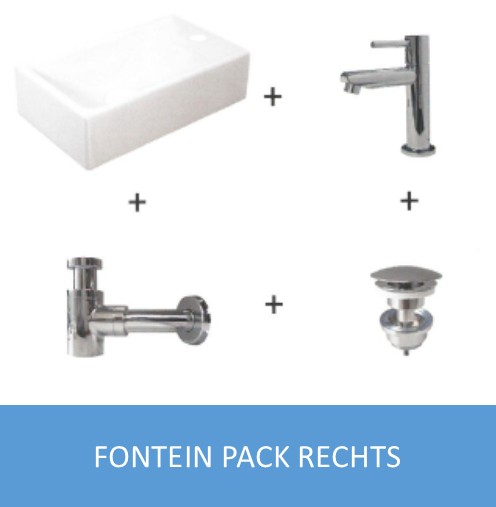 [1805111] 1805111 - BASIC HIT FONTEIN PACK 40 X 23 PORSELEIN KR. GAT RECHTS INCL. DESIGNSIFON, PLUG & KRAAN