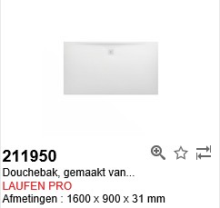 [H2119500000001] H2119500000001 - LAUFEN DOUCHETUB PRO 160 X 90 X 4 WIT COMPOSIET 