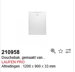 [H2109580000001] H2109580000001 - LAUFEN DOUCHETUB PRO 120 X 90 X 4 WIT COMPOSIET AFVOER KORTE ZIJDE 
