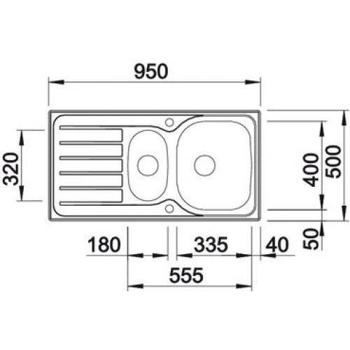 [520 295] 520295 - BLANCO LANIS 6S BASIC INBOUWSPOELTAFEL BUITENMAAT 950 X 500 1 + 1/2 BAKKEN OMKEERBAAR RVS