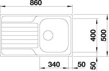[500 370] 523374 - BLANCO DINAS INBOUWSPOELTAFEL 45S 1 BAK OMKEERBAAR RVS 86X50